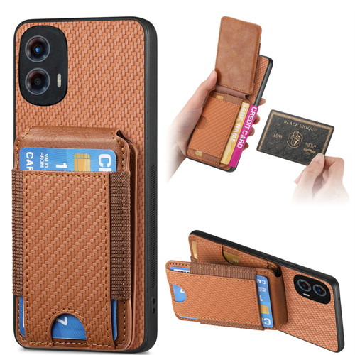 Moto G 5G 2024 Carbon Fiber Vertical Flip Wallet Stand Phone Case - Brown